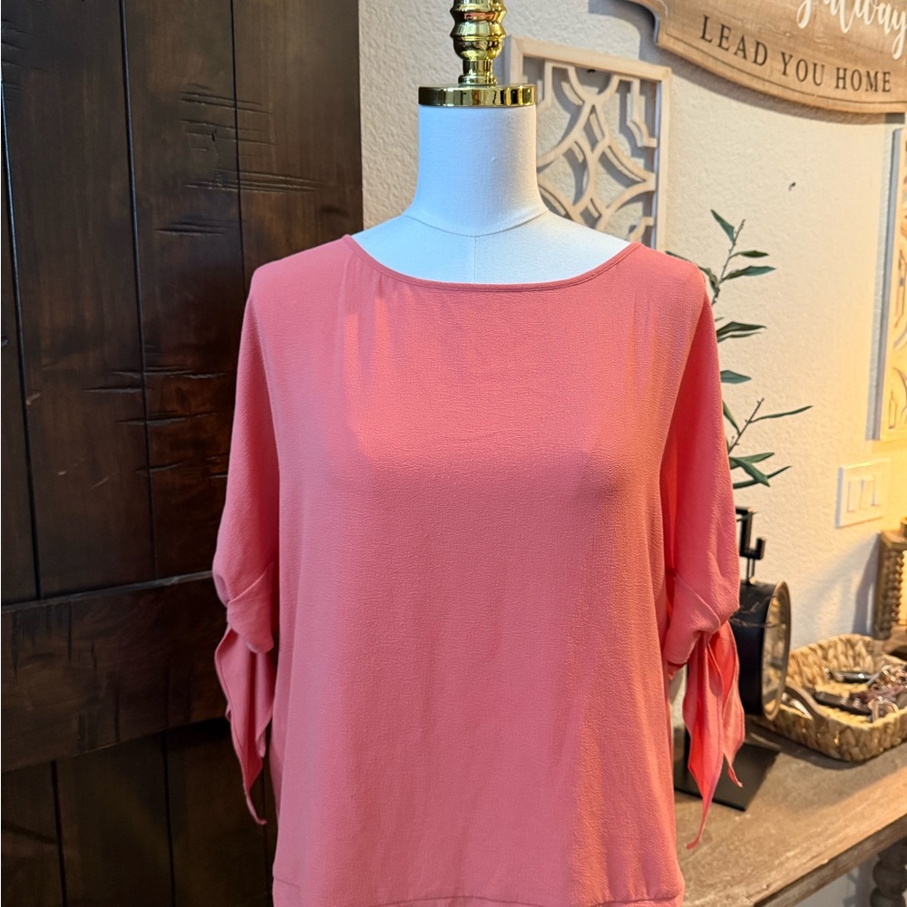 New York & Company Peach Blouse with Tie Sleeves